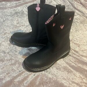 Dr. Martens Black Boots with Pink Heart Accents